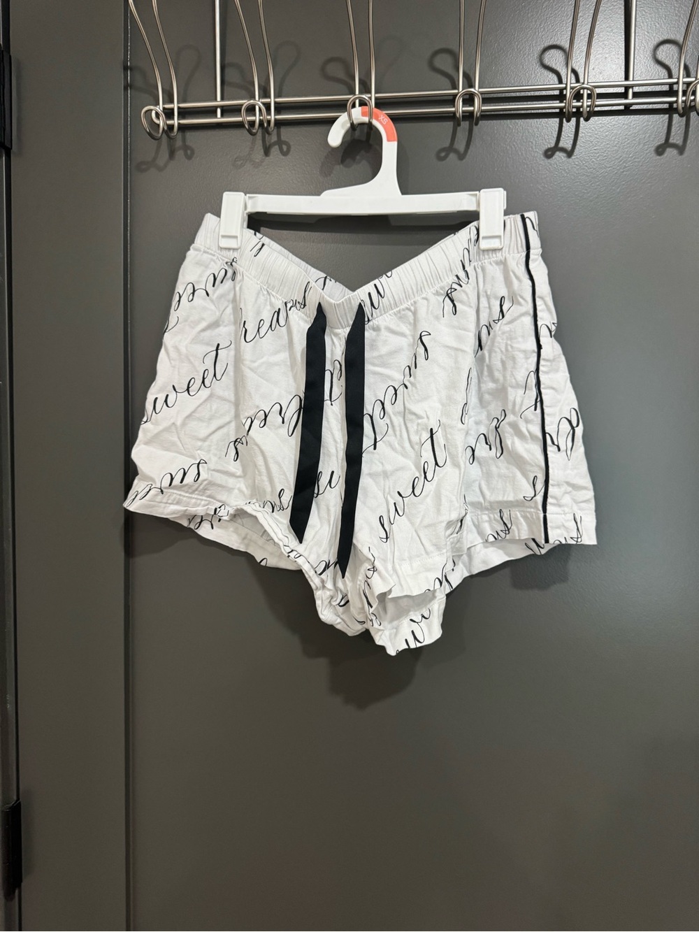 Victoria's Secret White Script Lounge Shorts with Black Drawstring